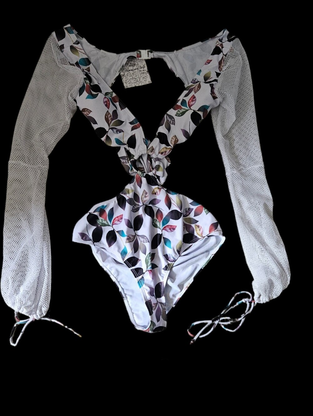 Hipnos and Nicte Cutout One Piece Swimsuit Mesh Long Sleeve Floral M NWT - Picture 5 of 8